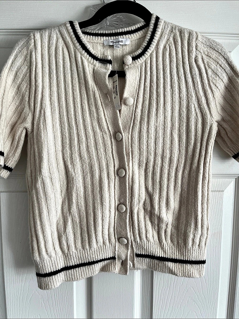 NWT Madewell Short Puff-Sleeve Cardigan Cream Small
